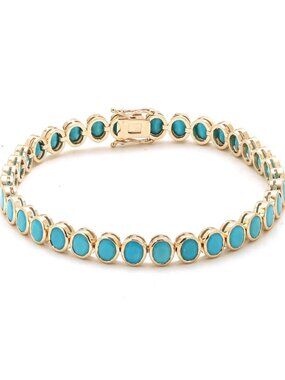 Turquoise Gemstone Diamond 14K (Custom) Yellow Gold Bracelet